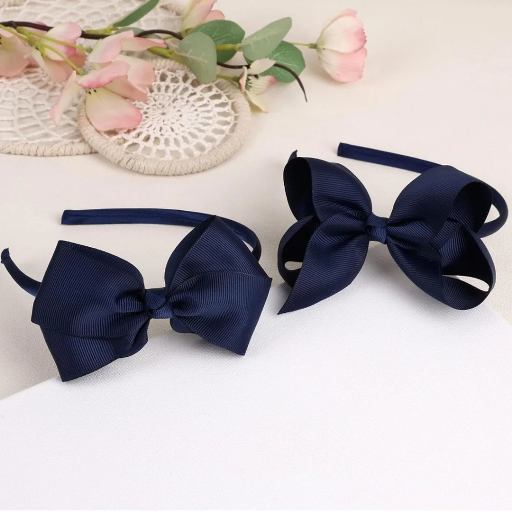 2 Navy Blue Bow Headbands for Kids