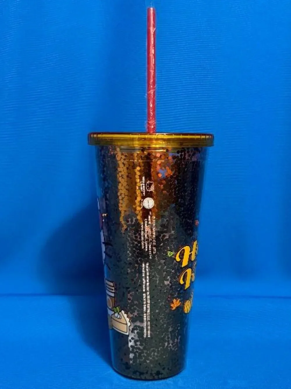 NEW HELLO KITTY PUMPKIN SPICE & PUMPKINS DOUBLE WALLED SEQUIN 32 OZ TUMBLER CUP