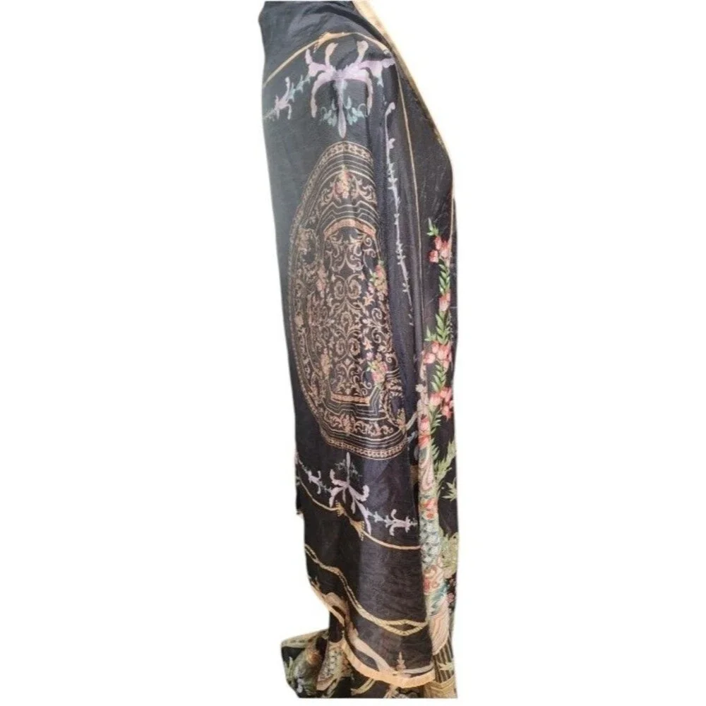Vintage Silk Scarf Wrap Flowy Colorful Classic 95