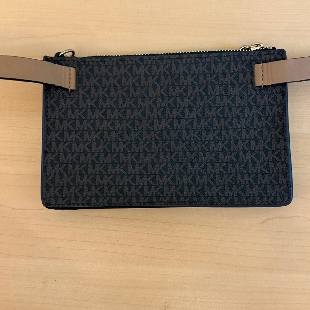 MICHAEL KORS signature logo belt bag Gold chain Brown Fanny Pack Small