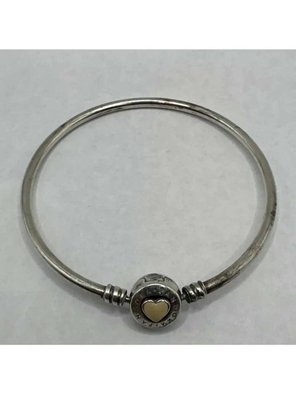 Pandora sterling silver You Are So Loved mother Of pearl heart clasp Bangle 7.5”